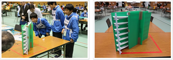 実技競技1で優勝した茨城県代表チームと自作の装置